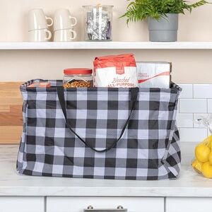 Household Essentials Buffalo Plaid Utility Tote Large Canvas Bag Black White New
